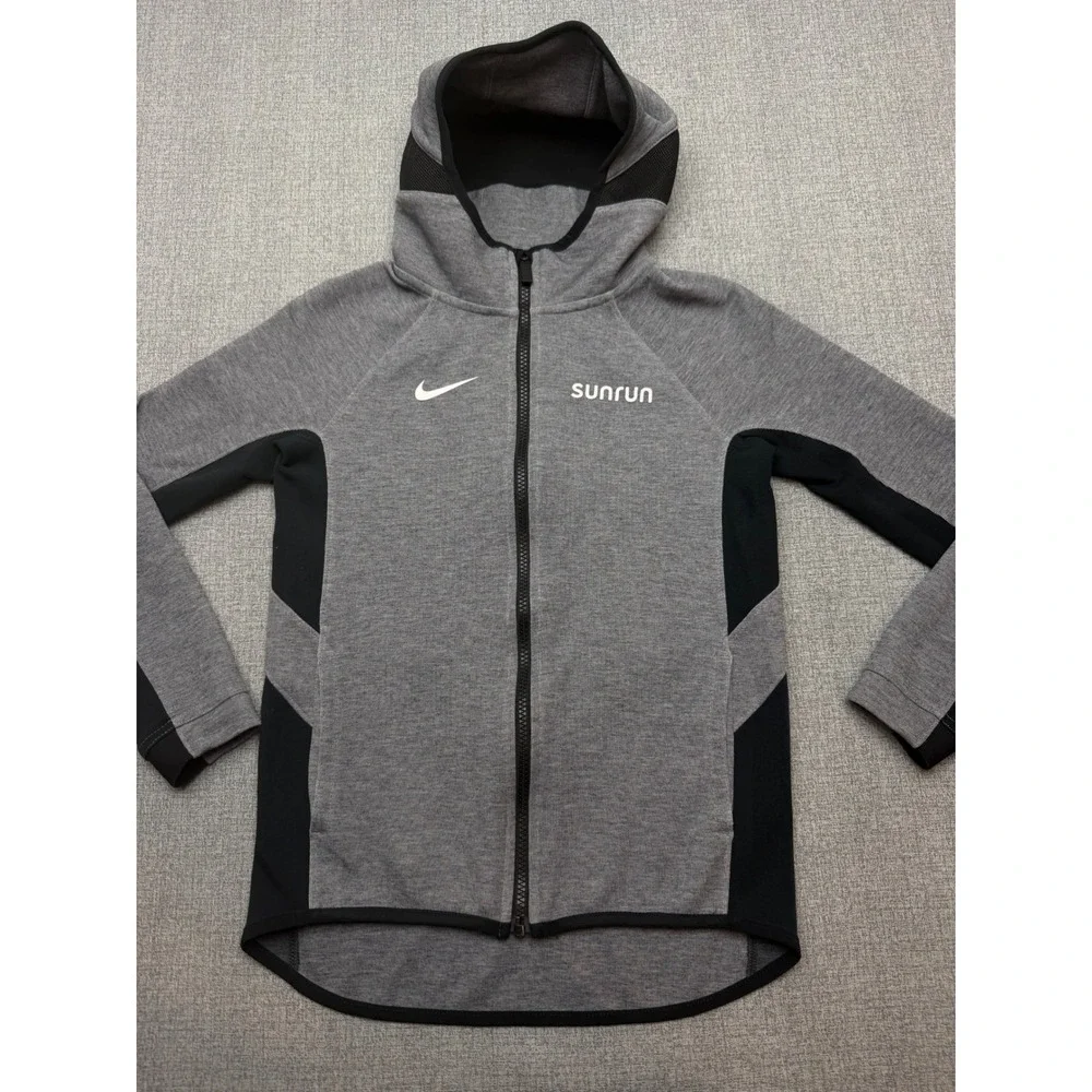 Nike Dri-FIT Youth M Sunrun Full Zip Hoodie Heather Gray Black Jacket CQ5436-032